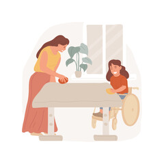 Learning practical skills isolated cartoon vector illustration. Adult shows how to clean table with cloth, daily life skills, practical learning, special education for children vector cartoon.