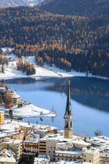 View of St. Moritz, the famouse resort region for winter sprot, from the high hill
