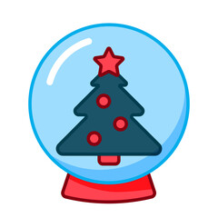 A snow globe with a Christmas tree. Flat New Year icon, logo. Vector geometric illustration. Modern design for websites, applications, advertising, postcards, invitations