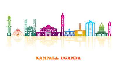 Colourfull Skyline panorama of city of Kampala, Uganda - vector illustration