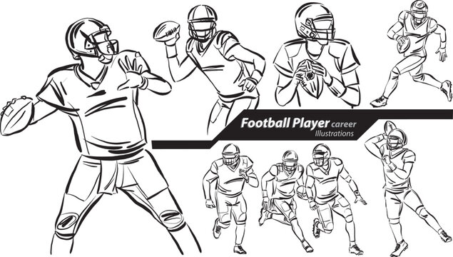 FOOTBALL player career profession work doodle design drawing vector illustration