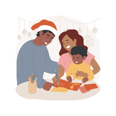 Making cards isolated cartoon vector illustration. Happy family making Christmas cards together at home, winter holiday preparation, cozyness xmas time, festive days vector cartoon.