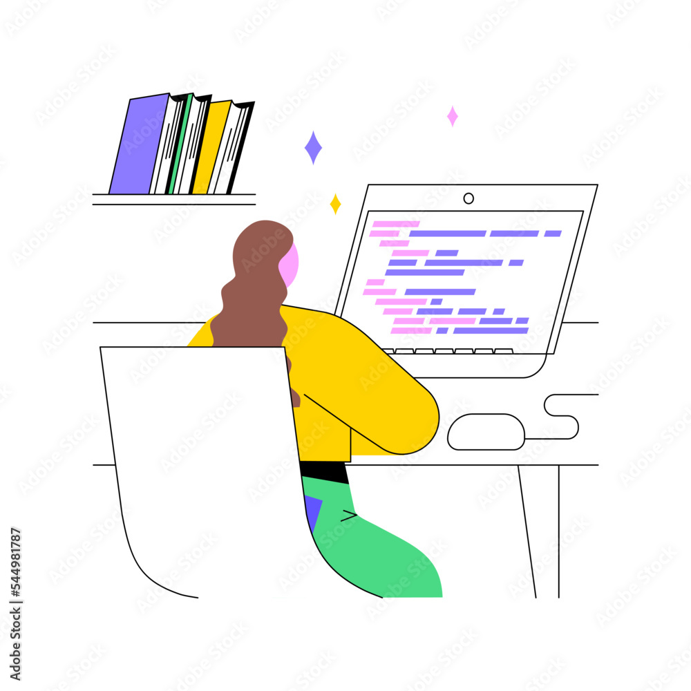 Poster software testing course isolated cartoon vector illustrations. young girl testing software on comput
