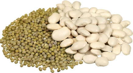 Pile of Green Lentils and White Beans - Isolated