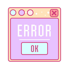 Window with message in error. Trendy kawaii y2k style. Retro gaming. Vector illustration. 