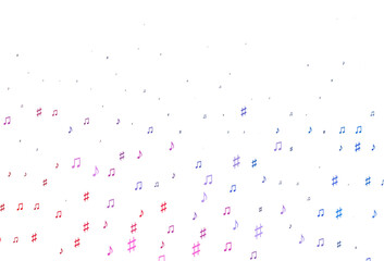 Light Blue, Red vector background with music symbols.