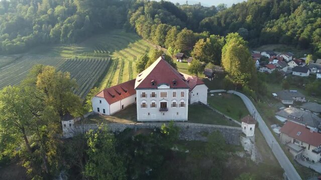 Aerial view of small historic city center of Kamnik in Slovenia