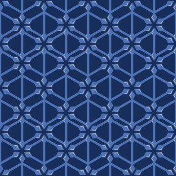 Geometric poly pattern, trendy repeat pattern tile on blue background