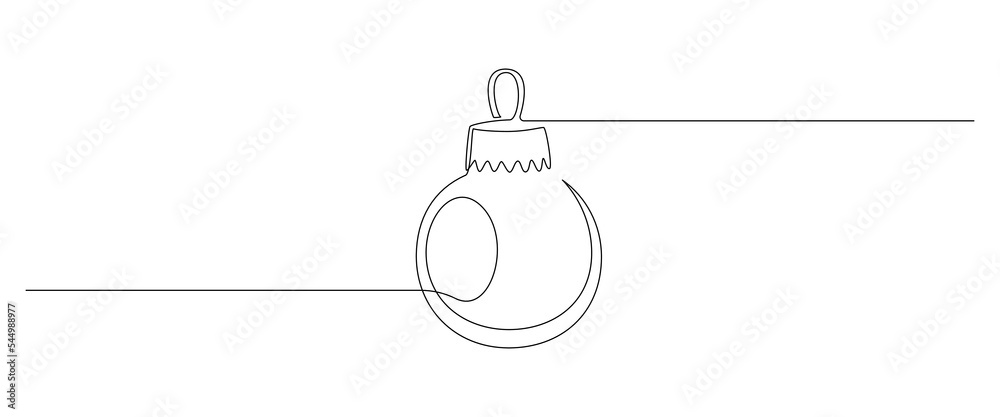Poster christmas tree toy ball in one continuous line drawing. festive bauble contour in simple linear styl