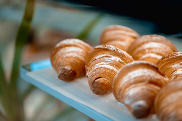 Festive treat, dessert. A set of croissants in close-up