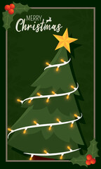 Naklejka na ściany i meble Vertical merry christmas invitational card with tree Vector