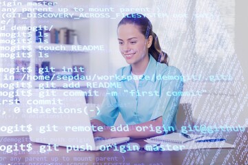 Young Female eyes with digital Code lines