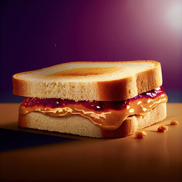 Slice of peanut butter jelly sandwich toast bread