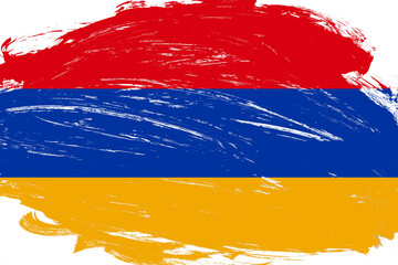 Distressed stroke brush painted armenia flag on white background