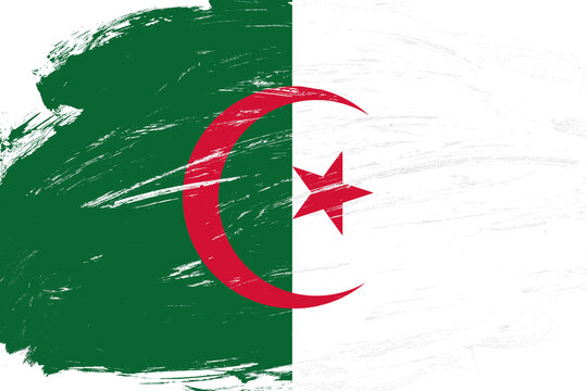 Distressed stroke brush painted algeria flag on white background
