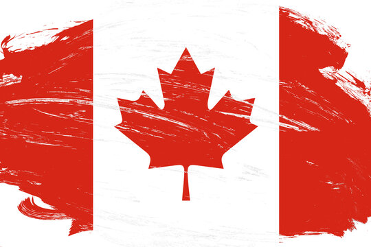 Distressed stroke brush painted canada flag on white background