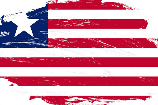 Distressed stroke brush painted liberia flag on white background