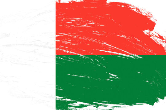 Distressed stroke brush painted madagascar flag on white background