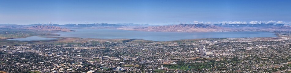 Kyhv Peak Utah County valley views, recently renamed, by Y Mountain, Mount Timpanogos Wasatch Range. America.