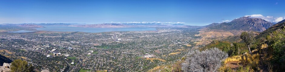 Kyhv Peak Utah County valley views, recently renamed, by Y Mountain, Mount Timpanogos Wasatch Range. America.