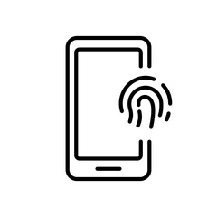 Touch ID in Cellphone Line Icon. Fingerprint Identification on Mobile Phone Sign. Finger Print Scanner on Smartphone Outline Icon. Biometric Identity. Editable Stroke. Isolated Vector Illustration