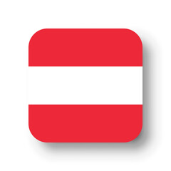 Austria flag - flat vector square with rounded corners and dropped shadow.