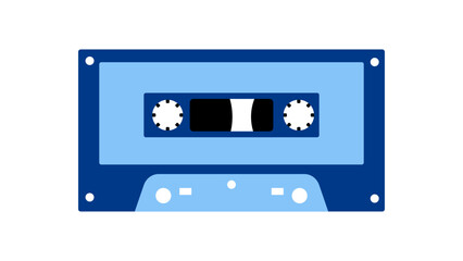 Old retro vintage blue music audio cassette for audio tape recorder with magnetic tape from 70s, 80s, 90s. Beautiful icon. Vector illustration