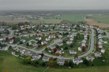 Residential Homes in Fog and Mist Autumn