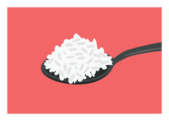Rice on spoon. Simple flat illustration.