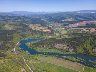 Fototapeta na wymiar Aerial spring view of Topolnitsa Reservoir, Bulgaria