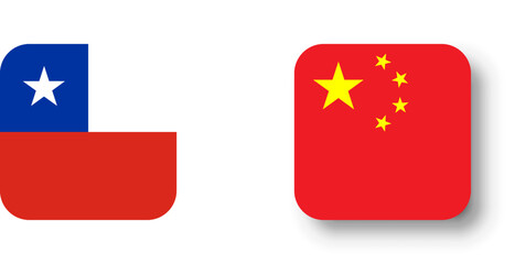 China flag - flat vector square with rounded corners and dropped shadow.