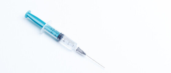 Disposable plastic syringe prepared for injection and vaccination in the hospital. The concept of medicine and health