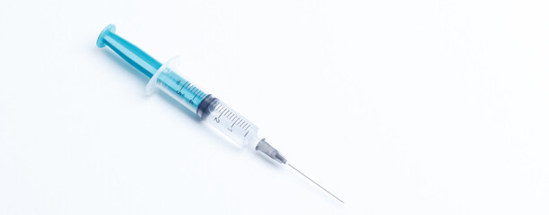 Disposable plastic syringe prepared for injection and vaccination in the hospital. The concept of medicine and health