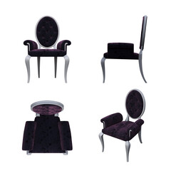 chair isolate on a transparent background, interior furniture, 3D illustration, cg render