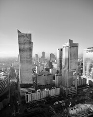 Aerial cityscape of city from viewing terrace Black and white