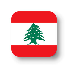 Lebanon flag - flat vector square with rounded corners and dropped shadow.