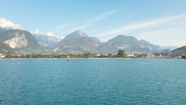Optimist dinghies sailing on Lake Garda 4K stock