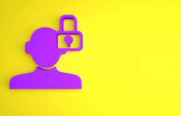 Purple Closed personality icon isolated on yellow background. Introvert psychology. Minimalism concept. 3D render illustration