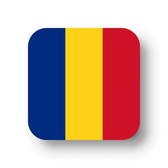 Romania flag - flat vector square with rounded corners and dropped shadow.