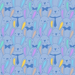 Fototapeta na wymiar Cartoon animals kawaii seamless rabbit bunnies pattern for wrapping paper and kids clothes print and fabrics