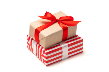 Set of two decorated gift boxes isolated on white background