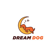 sleeping dog and crescent moon cute logo design