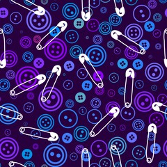 Sewing buttons and pins seamless hobbies pattern for fabrics and linens and wrapping paper