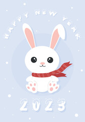 New Year card with a rabbit. New Year card 2023. Rabbit. Vector illustration