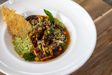 Typical peruvian food and drinks, pesto rissotto