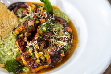 Typical peruvian food and drinks, pesto rissotto