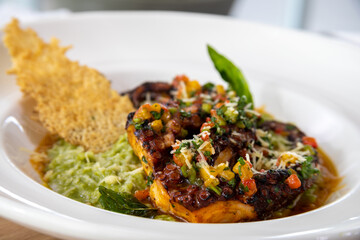 Typical peruvian food and drinks, pesto rissotto