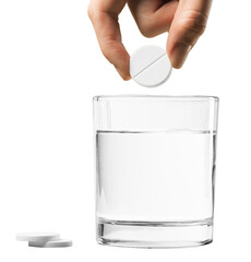 Pill with hand  in a glass of water