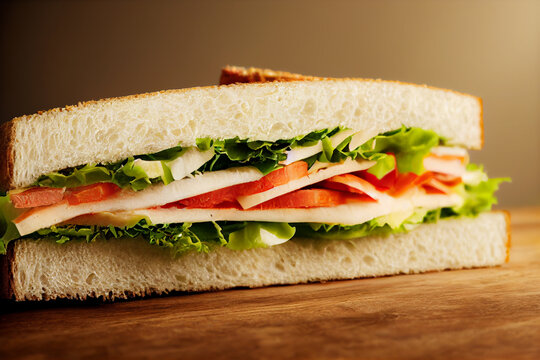 Sandwich with salad lettuce, tomatoes. Close-up
