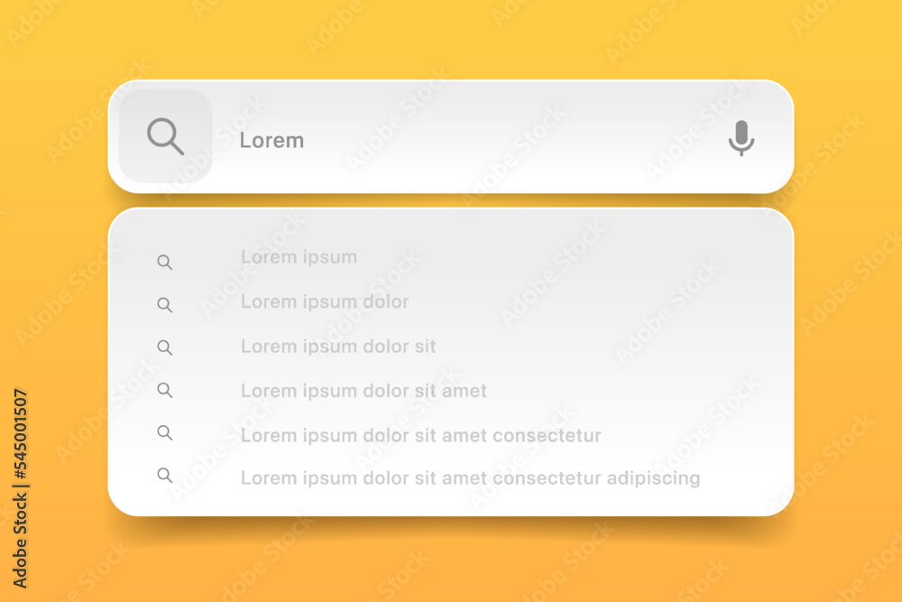 Fototapete Search Bar with suggestions for UI UX design and web site. Search Address and navigation bar icon. Collection of search form templates for websites. Search engine web browser window template.